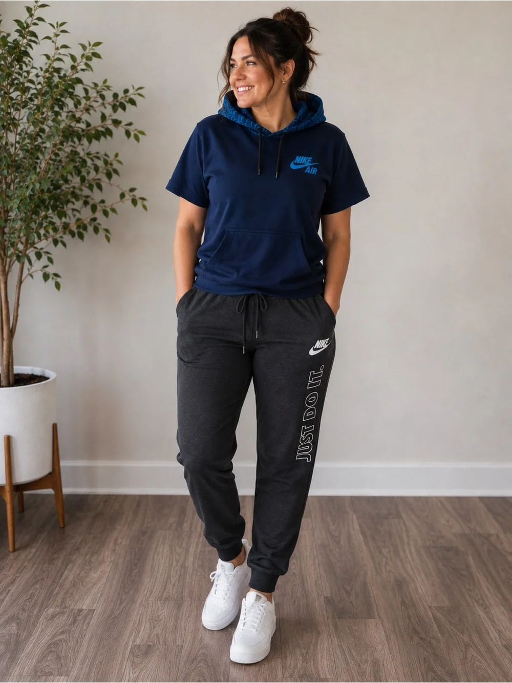Nike Navy Short-Sleeve Hoodie with black  Joggers